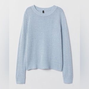 H&M Light Blue Melange Crewneck Knit Sweater Ribbed Trim 100% Acrylic XL